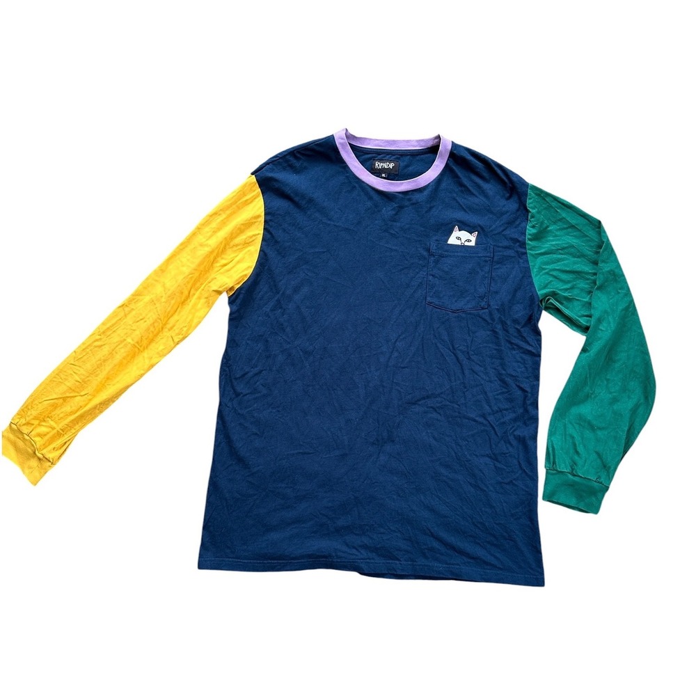 Ripndip Lord Nermal Colorblock Pocket Tee Mens XL Navy Multi Excellent Condition